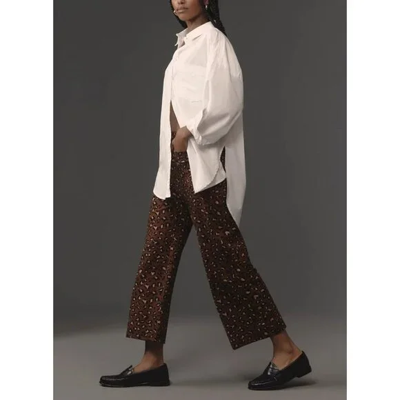 Anthropologie Maeve The Colette Cropped Wide-Leg Ponte Pants Animal Print 23 NWT - Picture 3 of 4